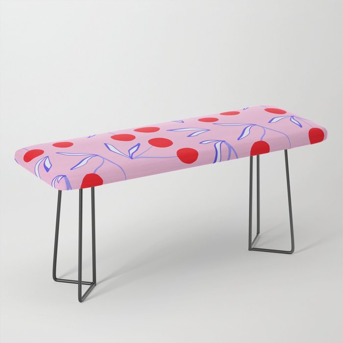 Ditsy Kitsch Cherry pattern in Pink, Red, Blue Bench Gallery Image 1