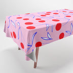 Ditsy Kitsch Cherry pattern in Pink, Red, Blue Tablecloth Gallery Image 1