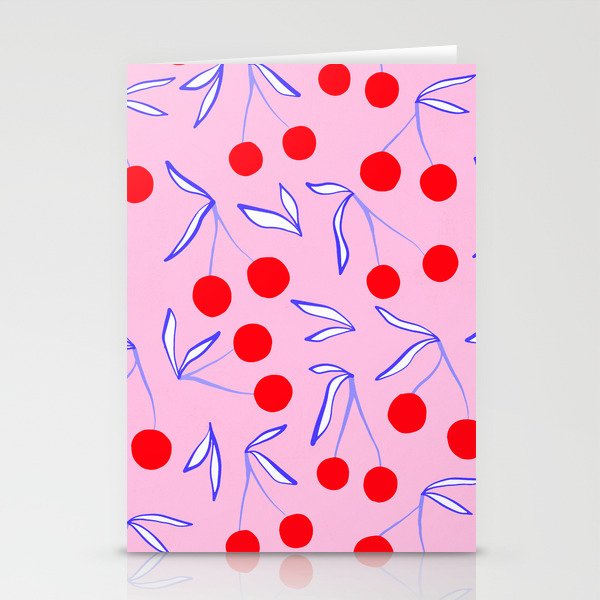 Ditsy Kitsch Cherry pattern in Pink, Red, Blue Stationery Card Gallery Image 2
