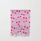 Ditsy Kitsch Cherry pattern in Pink, Red, Blue Wall Hanging Gallery Image 1