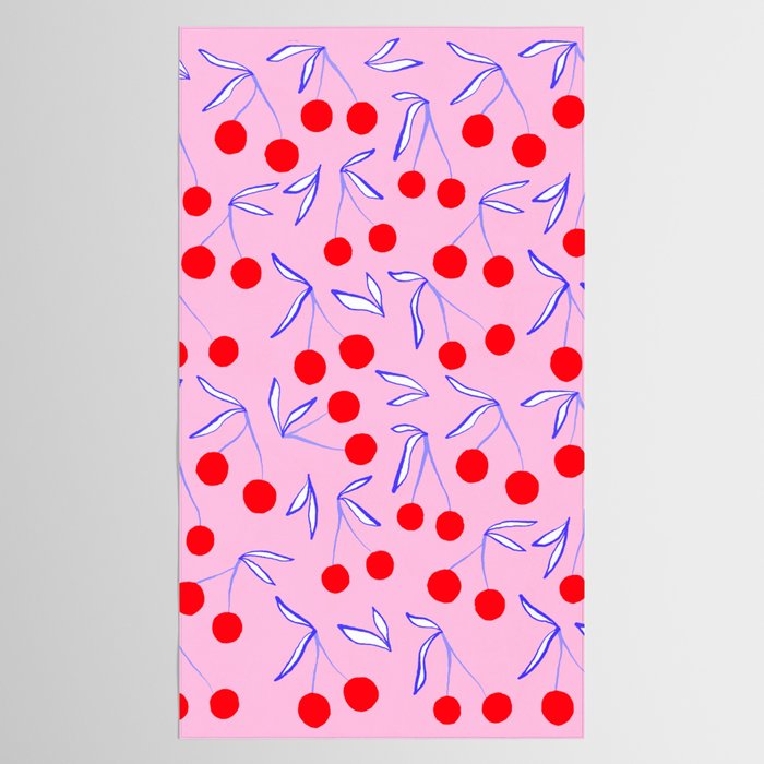 Ditsy Kitsch Cherry pattern in Pink, Red, Blue Tablecloth Gallery Image 2