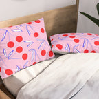 Ditsy Kitsch Cherry pattern in Pink, Red, Blue Pillow Sham Gallery Image 2