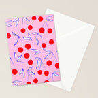 Ditsy Kitsch Cherry pattern in Pink, Red, Blue Stationery Card Gallery Image 2