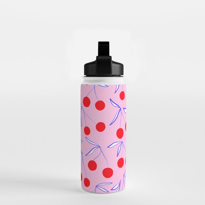 Ditsy Kitsch Cherry pattern in Pink, Red, Blue Water Bottle Gallery Image 2