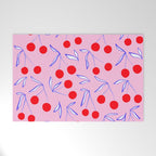 Ditsy Kitsch Cherry pattern in Pink, Red, Blue Welcome Mat Gallery Image 1