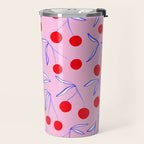 Ditsy Kitsch Cherry pattern in Pink, Red, Blue Travel Mug Gallery Image 2