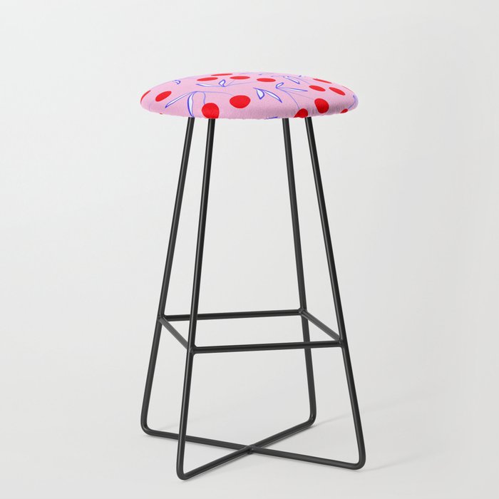 Ditsy Kitsch Cherry pattern in Pink, Red, Blue Stool Gallery Image 1