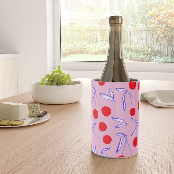Ditsy Kitsch Cherry pattern in Pink, Red, Blue Wine Chiller Gallery Image 4