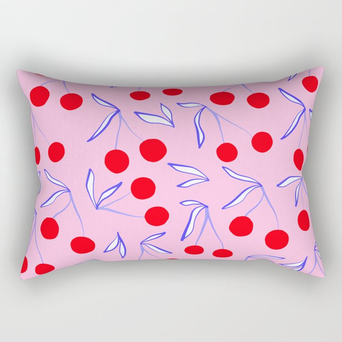 Ditsy Kitsch Cherry pattern in Pink, Red, Blue Rectangular Pillow Gallery Image 1