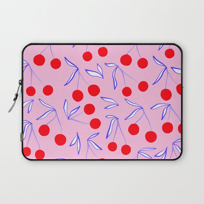 Ditsy Kitsch Cherry pattern in Pink, Red, Blue Laptop Sleeve Gallery Image 1