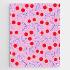 Ditsy Kitsch Cherry pattern in Pink, Red, Blue Jigsaw Puzzle Gallery Image 1