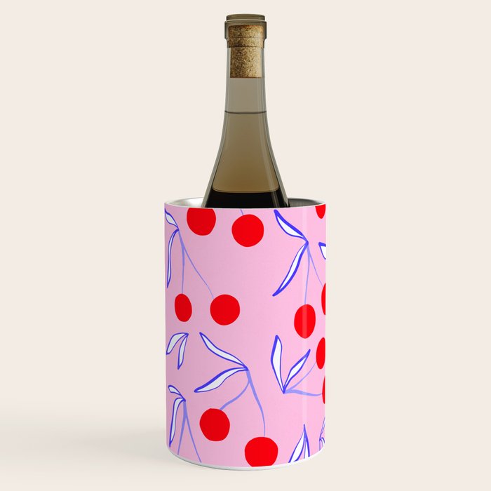 Ditsy Kitsch Cherry pattern in Pink, Red, Blue Wine Chiller Gallery Image 2