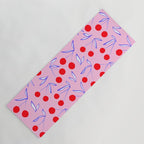 Ditsy Kitsch Cherry pattern in Pink, Red, Blue Yoga Mat Gallery Image 1