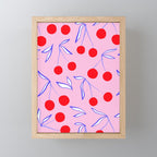 Ditsy Kitsch Cherry pattern in Pink, Red, Blue Mini Art Print Gallery Image 1