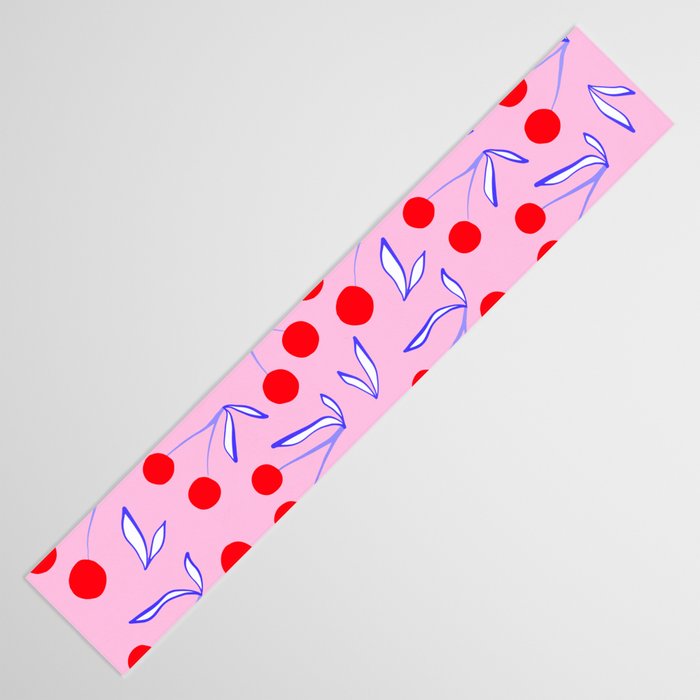 Ditsy Kitsch Cherry pattern in Pink, Red, Blue Table Runner Gallery Image 3