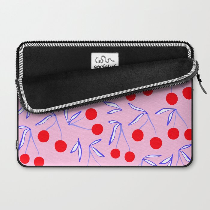 Ditsy Kitsch Cherry pattern in Pink, Red, Blue Laptop Sleeve Gallery Image 2