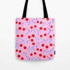 Ditsy Kitsch Cherry pattern in Pink, Red, Blue Tote Bag Gallery Image 1