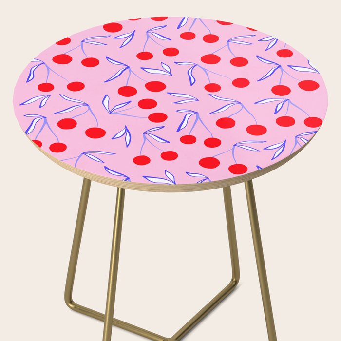 Ditsy Kitsch Cherry pattern in Pink, Red, Blue Side Table Gallery Image 2