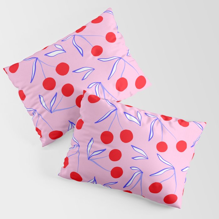 Ditsy Kitsch Cherry pattern in Pink, Red, Blue Pillow Sham Gallery Image 1