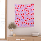 Ditsy Kitsch Cherry pattern in Pink, Red, Blue Wall Tapestry Gallery Image 2