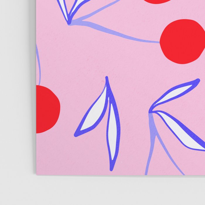Ditsy Kitsch Cherry pattern in Pink, Red, Blue Poster Gallery Image 3