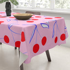 Ditsy Kitsch Cherry pattern in Pink, Red, Blue Tablecloth Gallery Image 3