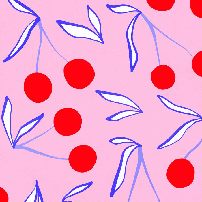 Ditsy Kitsch Cherry pattern in Pink, Red, Blue Coffee Mug Gallery Image 2