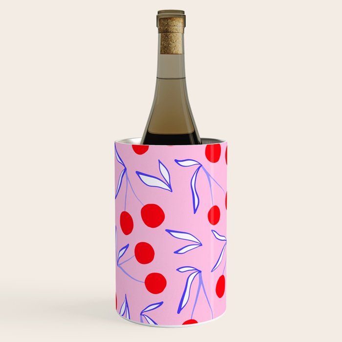 Ditsy Kitsch Cherry pattern in Pink, Red, Blue Wine Chiller Gallery Image 1