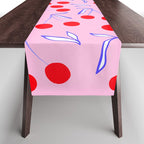 Ditsy Kitsch Cherry pattern in Pink, Red, Blue Table Runner Gallery Image 1