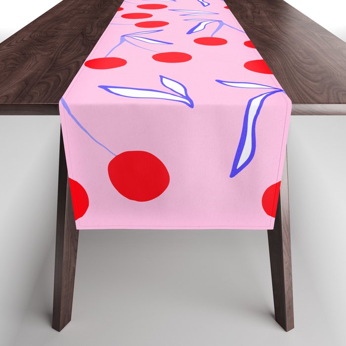 Ditsy Kitsch Cherry pattern in Pink, Red, Blue Table Runner Gallery Image 1
