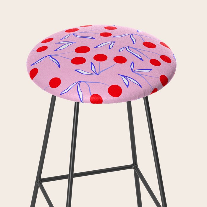Ditsy Kitsch Cherry pattern in Pink, Red, Blue Stool Gallery Image 2