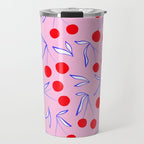 Ditsy Kitsch Cherry pattern in Pink, Red, Blue Travel Mug Gallery Image 1