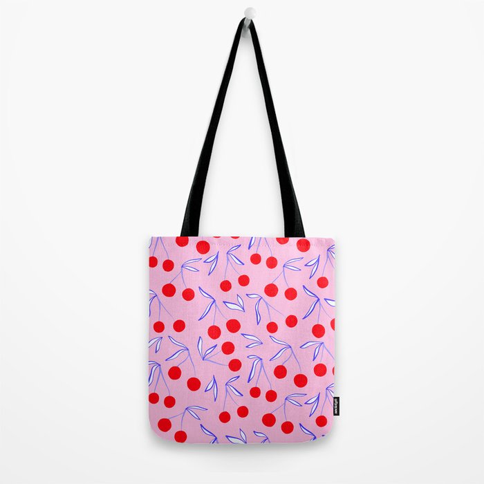 Ditsy Kitsch Cherry pattern in Pink, Red, Blue Tote Bag Gallery Image 2