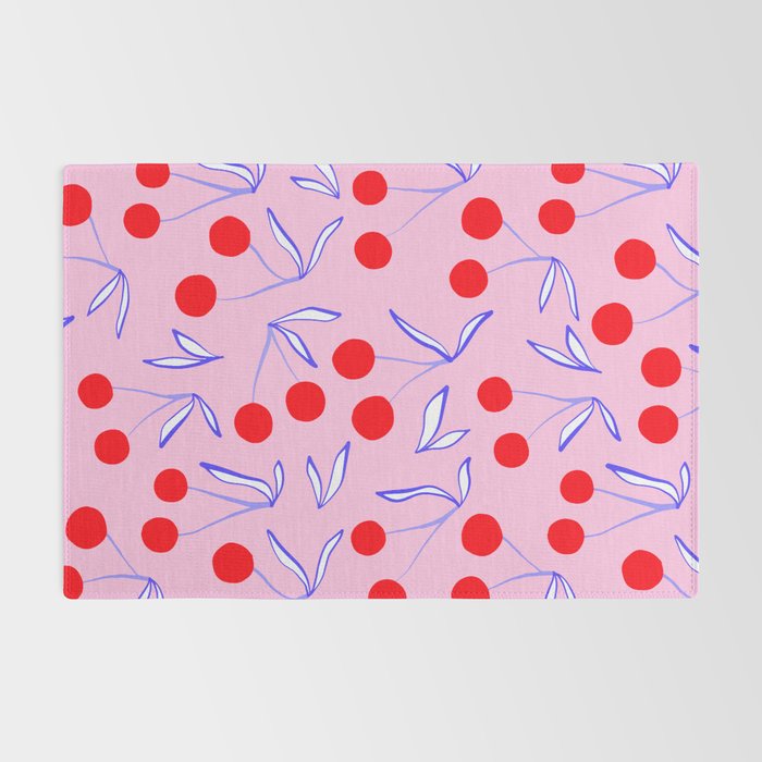 Ditsy Kitsch Cherry pattern in Pink, Red, Blue Rug Gallery Image 2