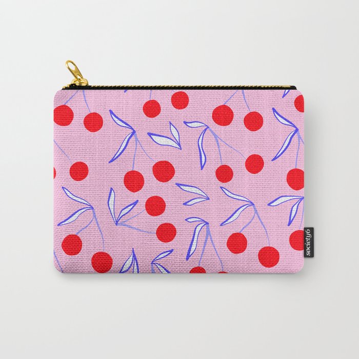 Ditsy Kitsch Cherry pattern in Pink, Red, Blue Carry All Pouch Gallery Image 1