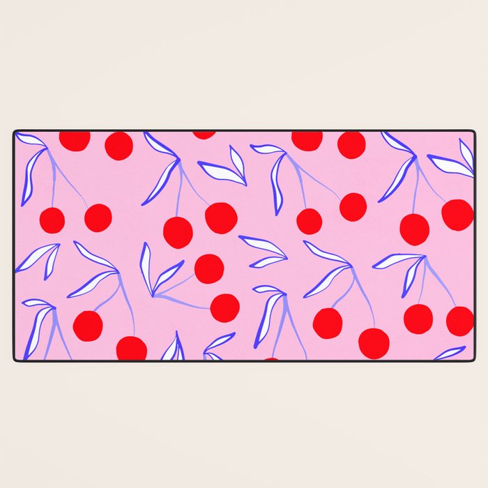 Ditsy Kitsch Cherry pattern in Pink, Red, Blue Desk Mat Gallery Image 3