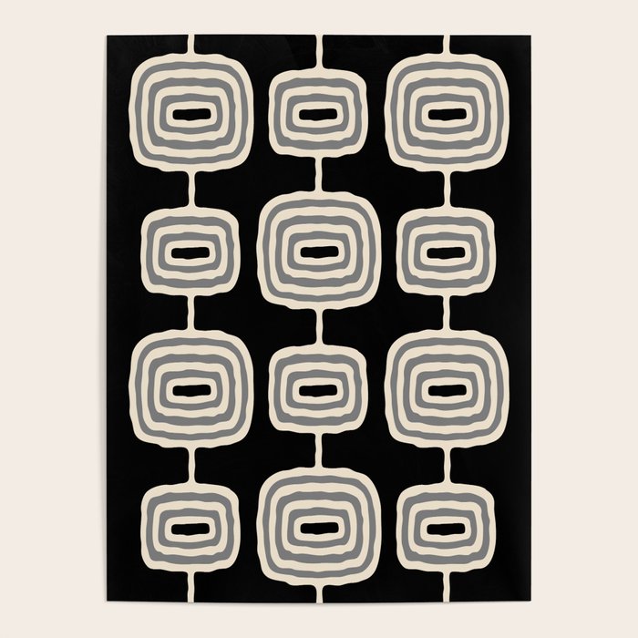 Mid Century Modern Atomic Rings Pattern 234 Decor Black Beige and Gray Poster Gallery Image 1