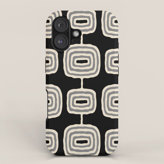 Mid Century Modern Atomic Rings Pattern 234 Decor Black Beige and Gray iPhone Case Gallery Image 1