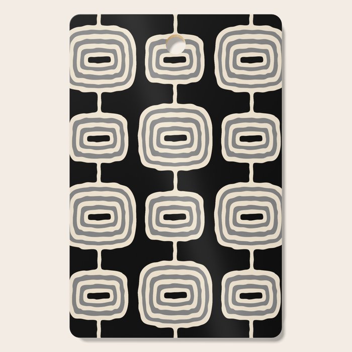 Mid Century Modern Atomic Rings Pattern 234 Decor Black Beige and Gray Cutting Board Gallery Image 1