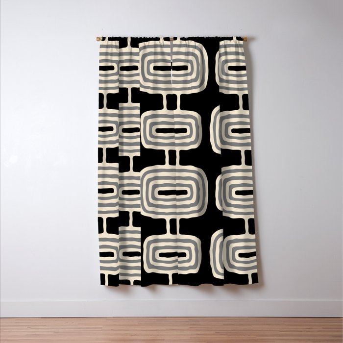 Mid Century Modern Atomic Rings Pattern 234 Decor Black Beige and Gray Window Curtain Gallery Image 3