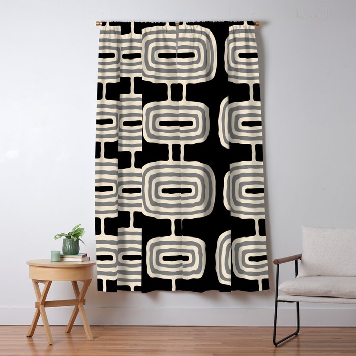 Mid Century Modern Atomic Rings Pattern 234 Decor Black Beige and Gray Window Curtain Gallery Image 5