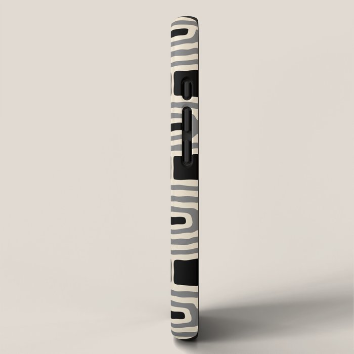Mid Century Modern Atomic Rings Pattern 234 Decor Black Beige and Gray iPhone Case Gallery Image 2