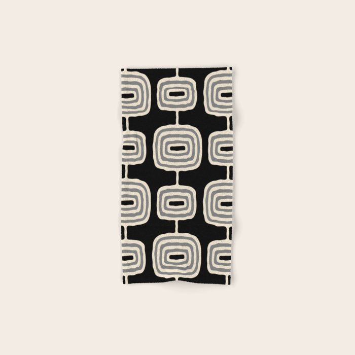 Mid Century Modern Atomic Rings Pattern 234 Decor Black Beige and Gray Bath Towel Gallery Image 1
