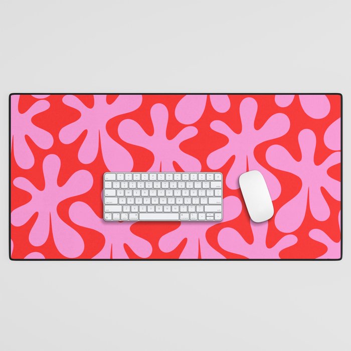 Preppy Pink and Red Amoeba Dance Bold Pop Fun Contemporary Pattern Desk Mat Gallery Image 1