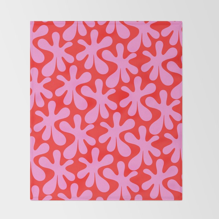 Preppy Pink and Red Amoeba Dance Bold Pop Fun Contemporary Pattern Throw Blanket Gallery Image 2