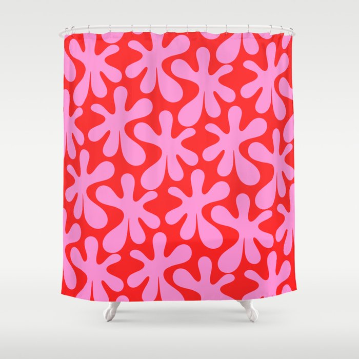 Preppy Pink and Red Amoeba Dance Bold Pop Fun Contemporary Pattern Shower Curtain Gallery Image 1