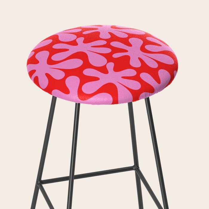 Preppy Pink and Red Amoeba Dance Bold Pop Fun Contemporary Pattern Stool Gallery Image 2