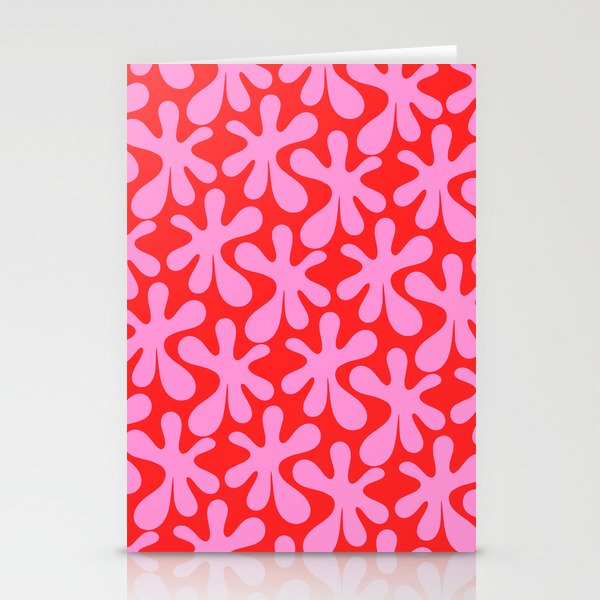 Preppy Pink and Red Amoeba Dance Bold Pop Fun Contemporary Pattern Stationery Card Gallery Image 1