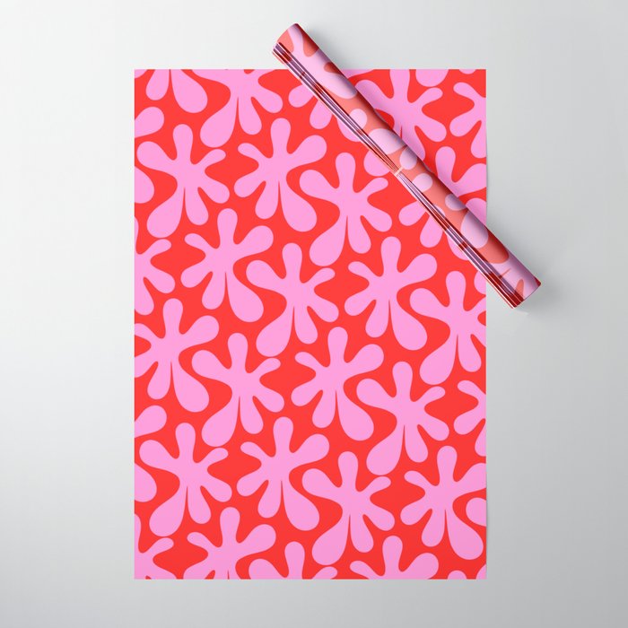 Preppy Pink and Red Amoeba Dance Bold Pop Fun Contemporary Pattern Wrapping Paper Gallery Image 1