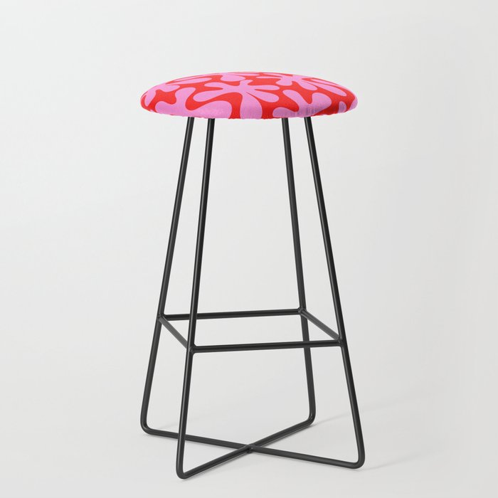 Preppy Pink and Red Amoeba Dance Bold Pop Fun Contemporary Pattern Stool Gallery Image 1